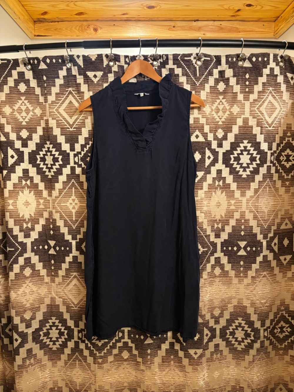crown & ivy Navy Sleeveless Ruffle V-Neck Dress